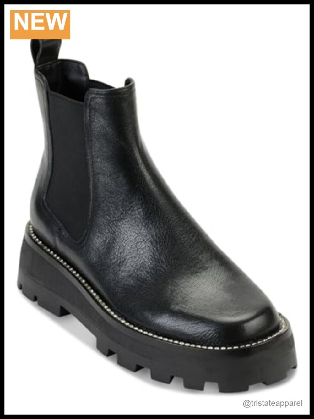 KARL LAGERFELD PARIS Women's Leather Lug-Sole Chelsea Ankle Boot Size